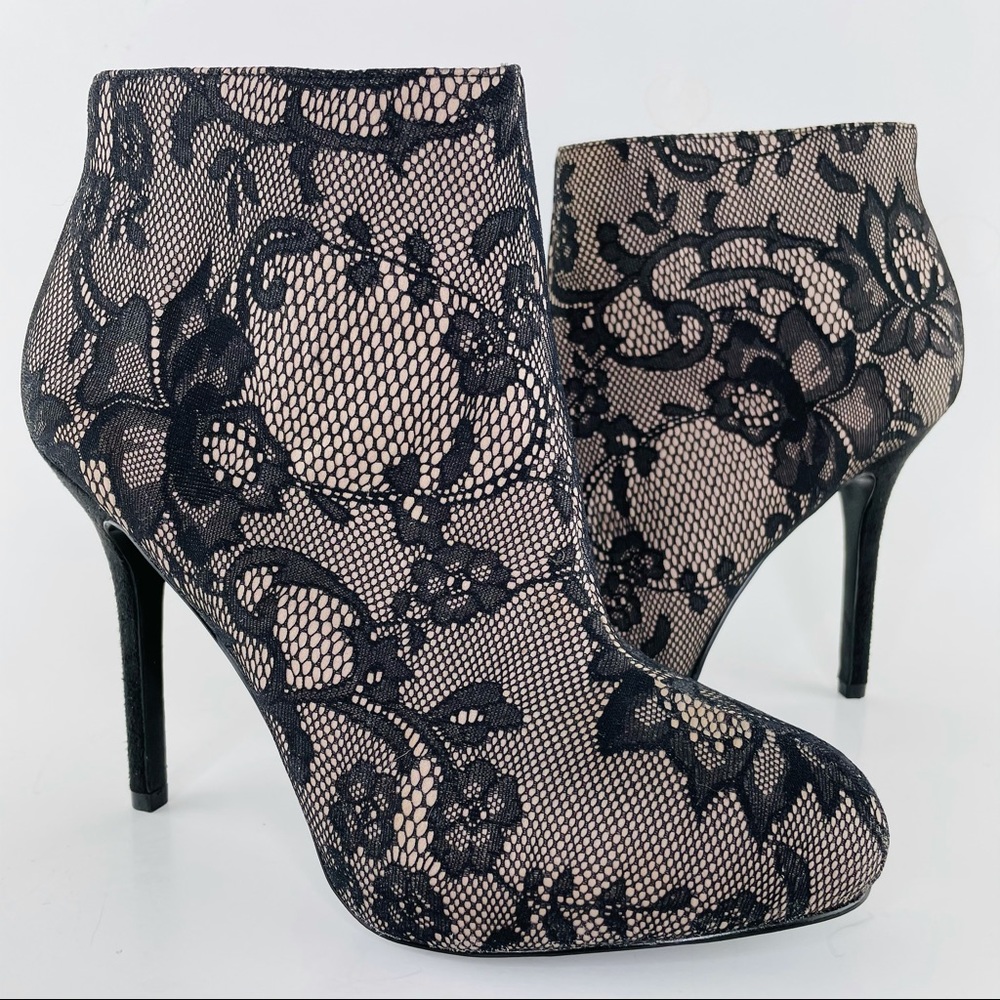 LOFT Ellie Stiletto Ankle Boots Black Lace / Nude